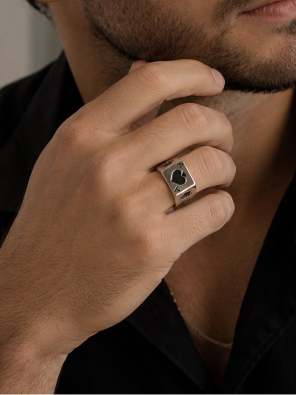 New Men Sterling silver ACE Ring gambler Ring